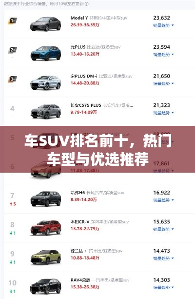 车SUV排名前十，热门车型与优选推荐